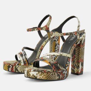 ZARA Snake Print High Heel Sandals Size 8